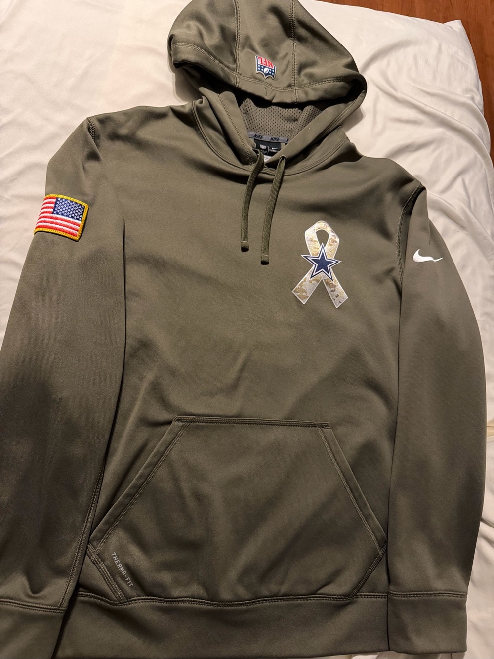 Nike Menโs Olive Green Dallas Cowboys Military Ribbon Hoodie